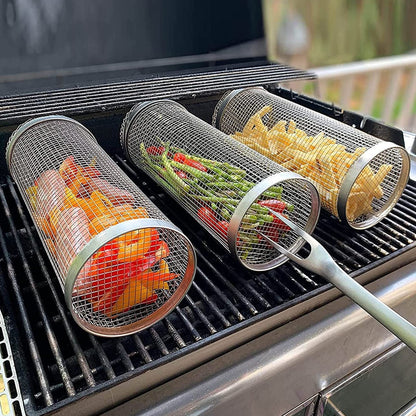 Portable Rolling BBQ Grilling Basket for Outdoor Cooking - Idea Spark Hub 