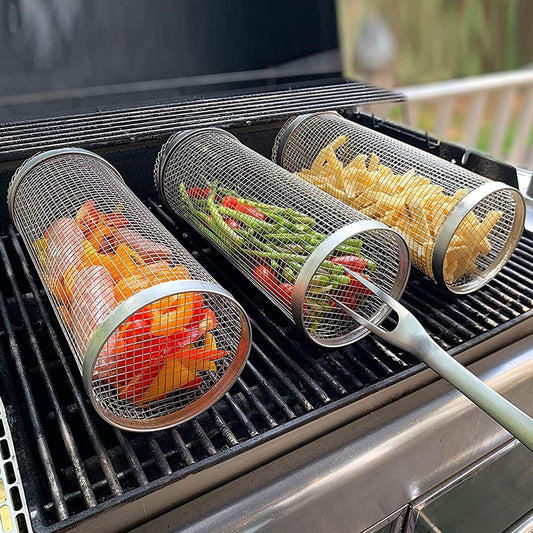 Portable Rolling BBQ Grilling Basket for Outdoor Cooking - Idea Spark Hub 